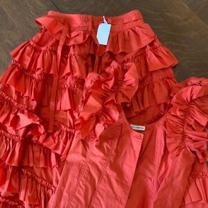 Ulla Johnson Azure Ruffled Midi Skirt with Matching Sleeveless Ruffle Top size 4